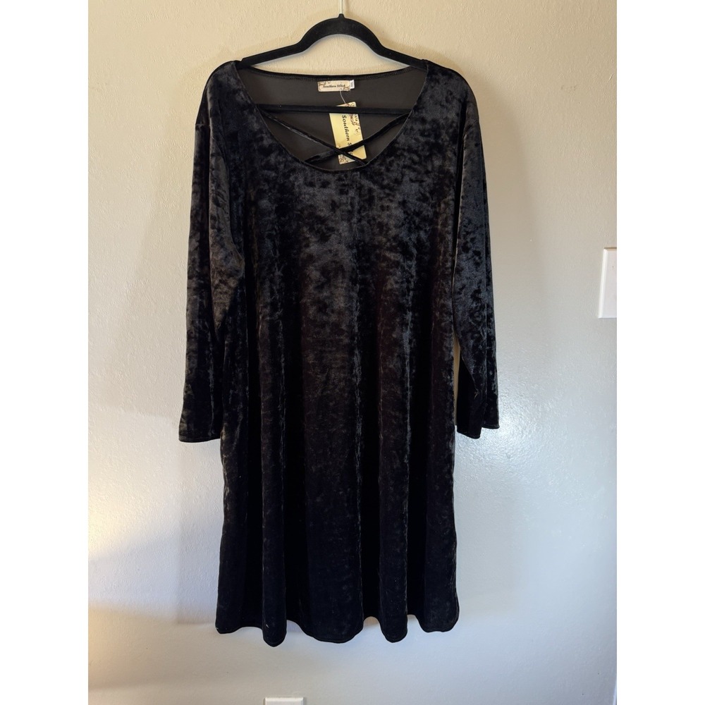NWT Southern Stitch Black Velour Knee‎ Length Dress Size XXL